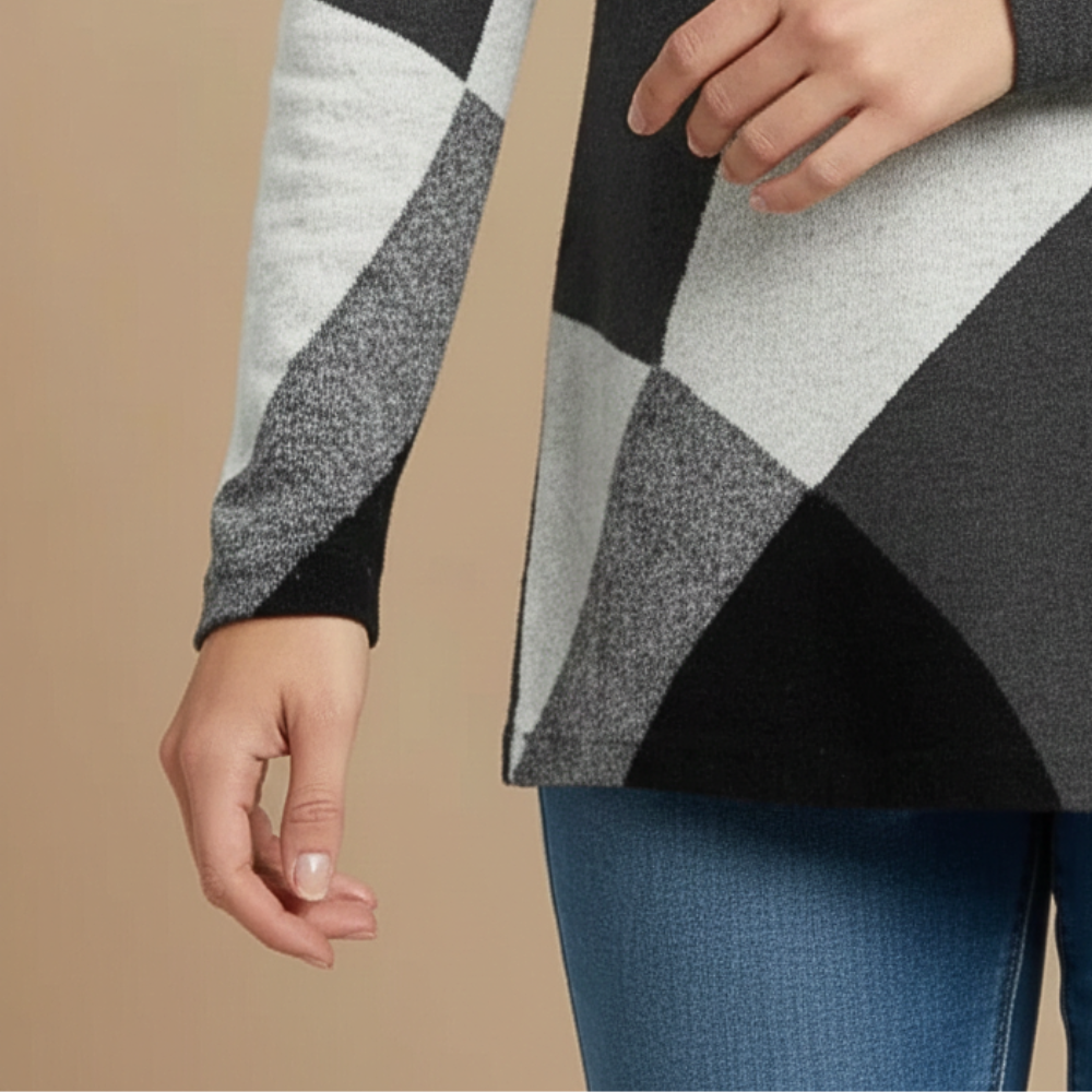 Women's loose sweater geometric patchwork design Fashion Grand