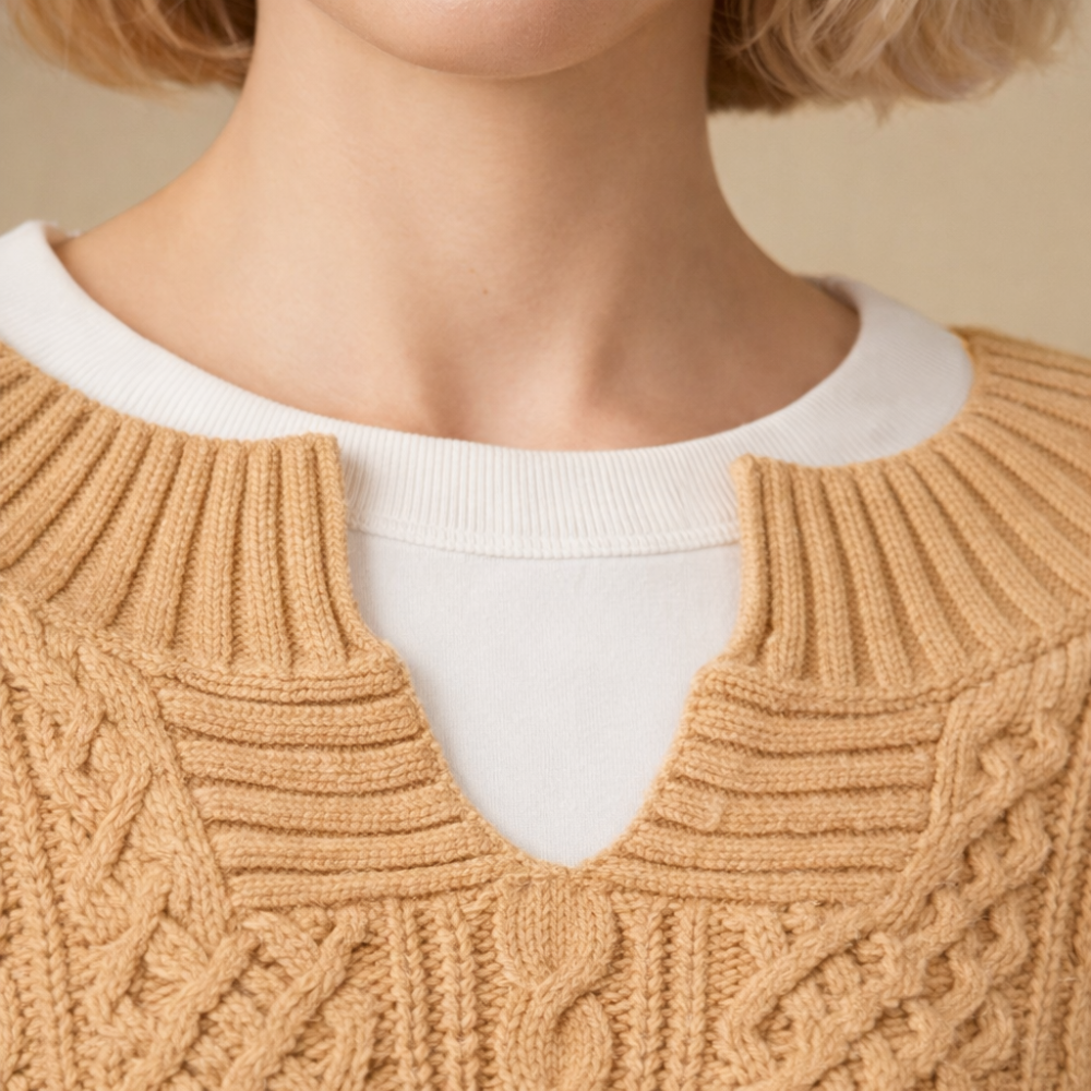 Women's oversized v-neck thick cable sweater Fashion Grand