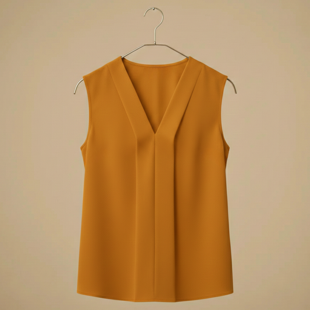 Women's simple pleated sleeveless v-neck blouse Fashion Grand