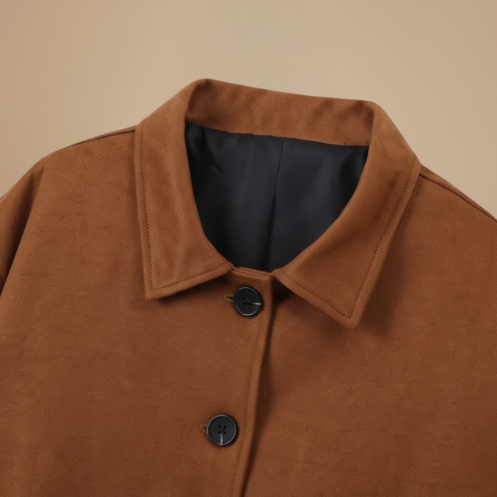 Women's brown lapel coat with pockets Fashion Grand