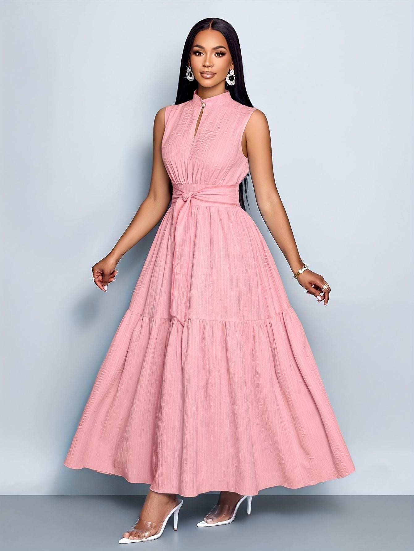 Women's Textured Sleeveless Maxi Dress Fashion Grand