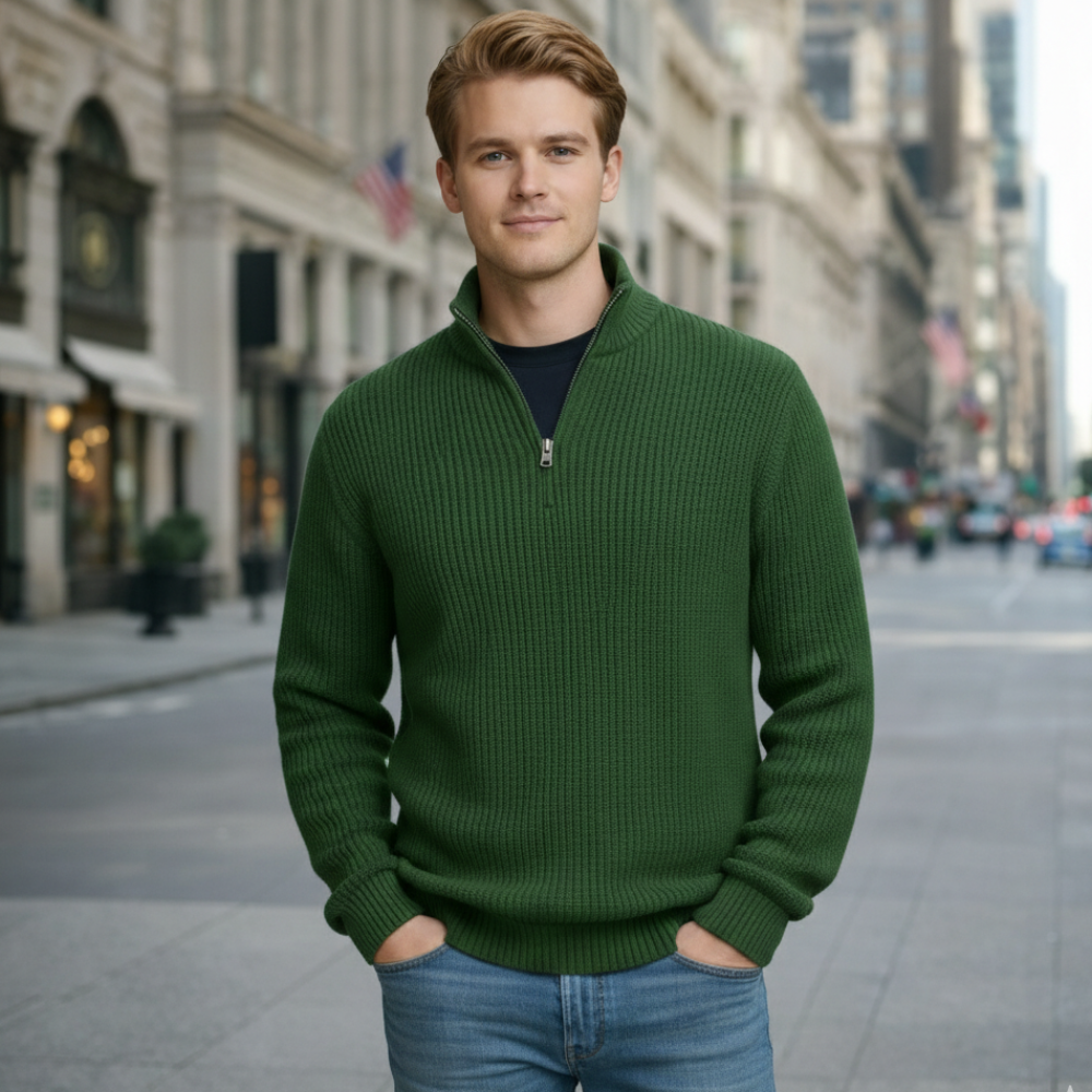Men's casual zip turtleneck knitted pullover jumper Fashion Grand