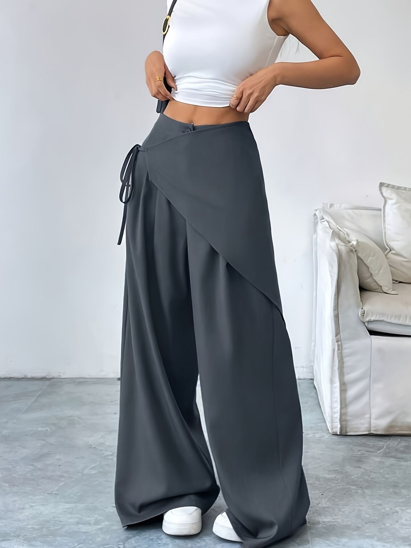 Women's Straight-Leg Drawstring Casual Trousers Fashion Grand