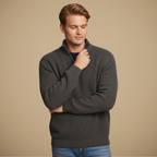 Men's Ribbed Knit Quarter Zip Long Sleeve Pullover Fashion Grand