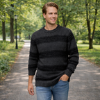Men's striped crew neck stretch pullover sweater Fashion Grand