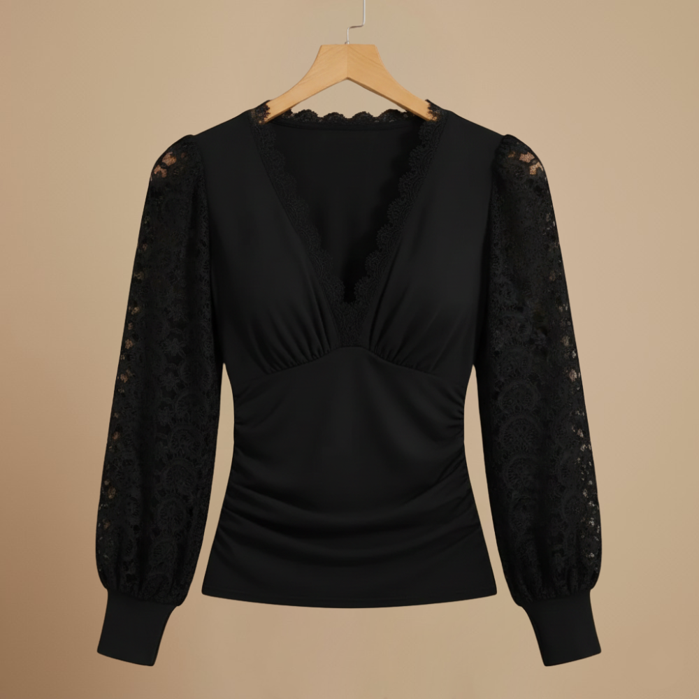 Women’s long sleeve lace v-neck blouse Fashion Grand