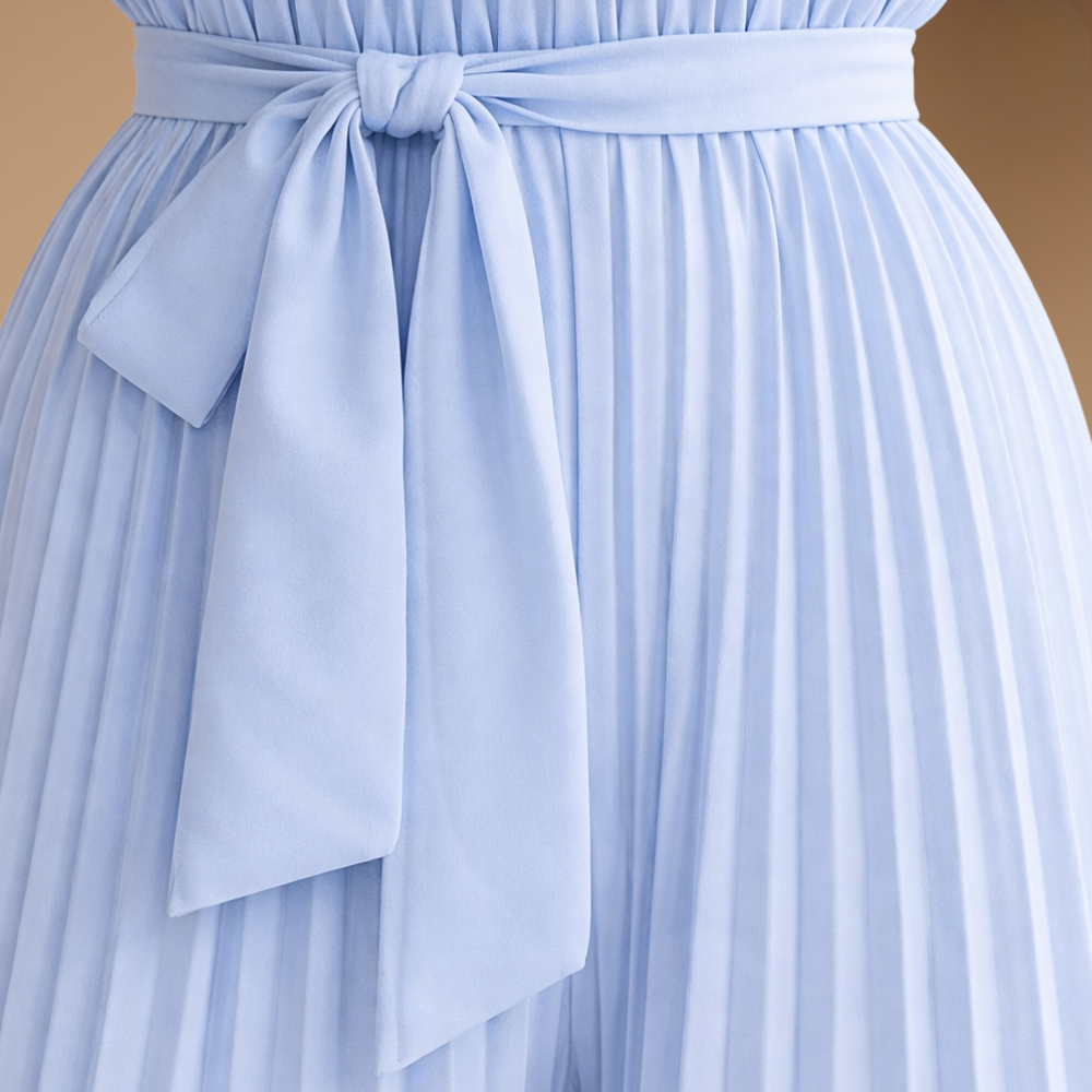 Women’s pleated high neck jumpsuit with belt and flowing fit Fashion Grand