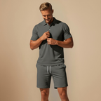 Men Summer Knit Polo Shorts Two Piece Set Fashion Grand