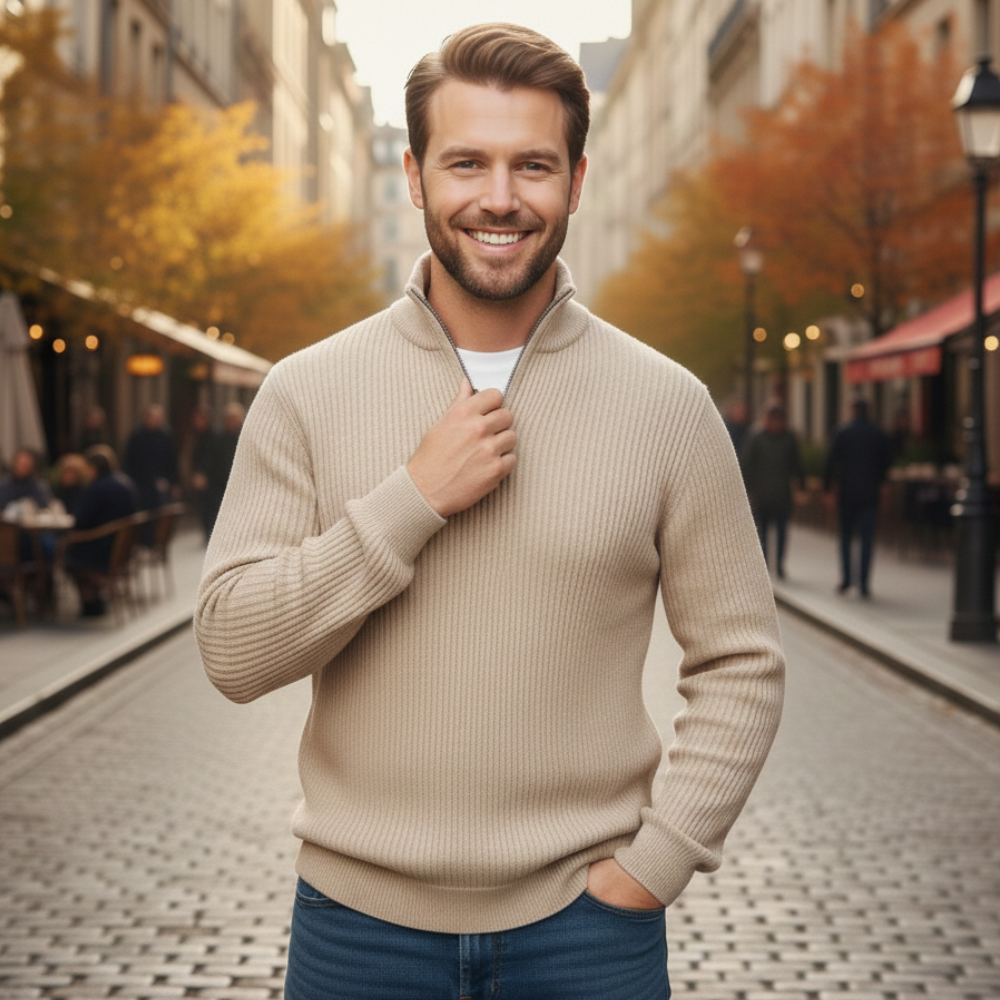 Men's zip collar knit long sleeve sweater Fashion Grand