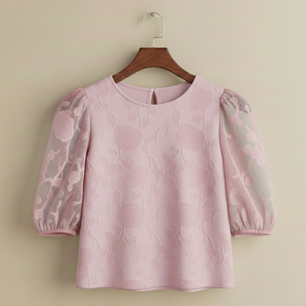 Women's chiffon round neck puff sleeve blouse Fashion Grand