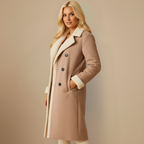 Long women's faux leather coat with fleece lining Fashion Grand
