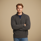 Men's Ribbed Knit Quarter Zip Long Sleeve Pullover Fashion Grand