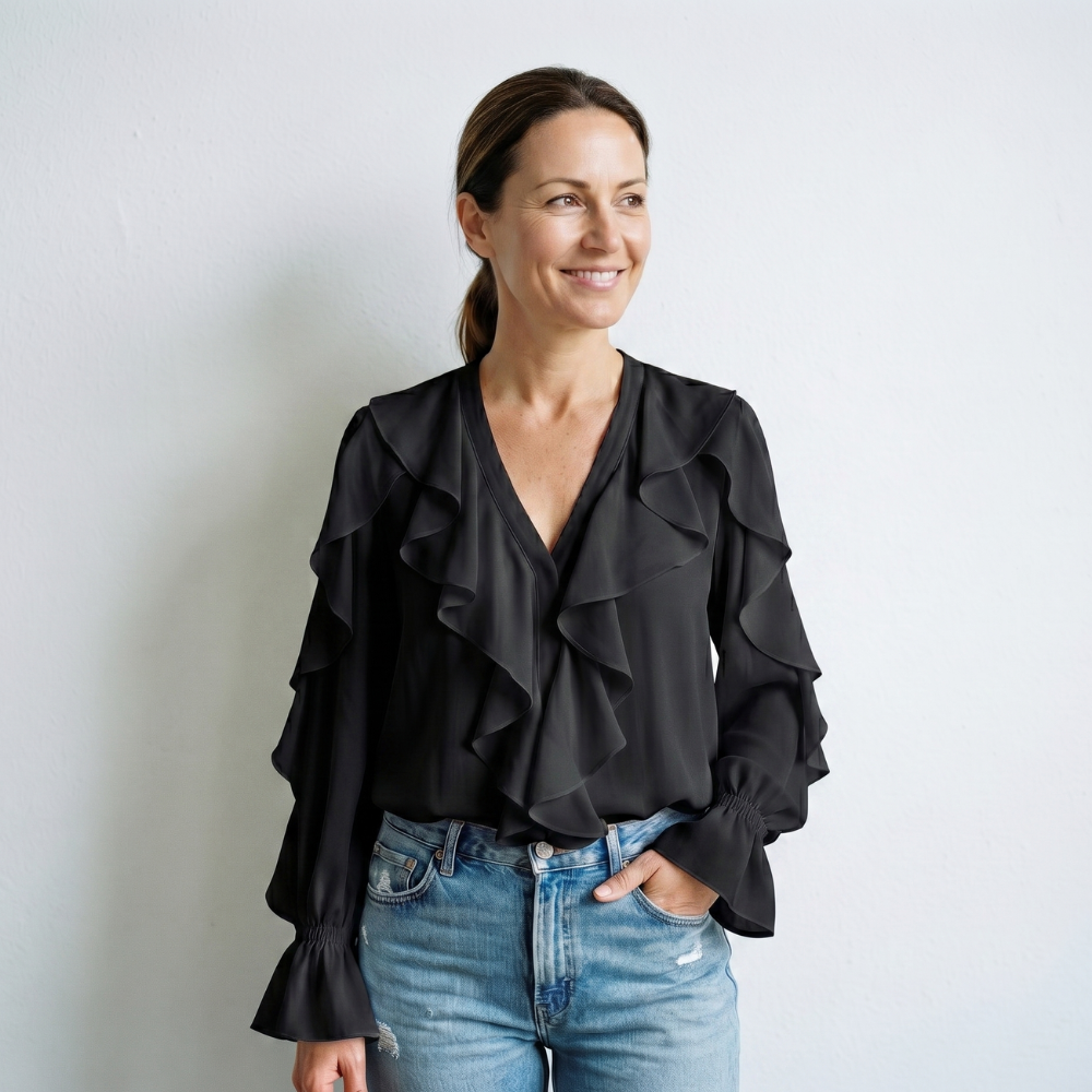 Women’s ruffle v-neck long sleeve blouse Fashion Grand
