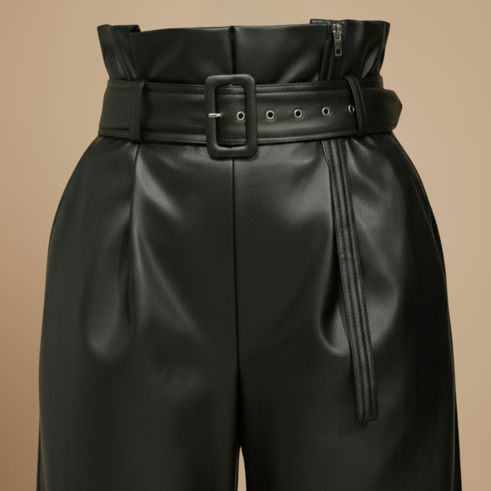 Women's high-waisted leather wide-leg trousers Fashion Grand