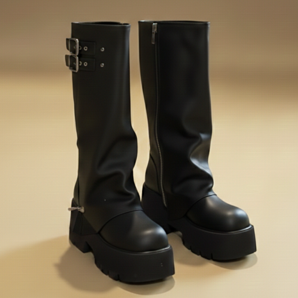 Women's buckle detail platform boots Fashion Grand