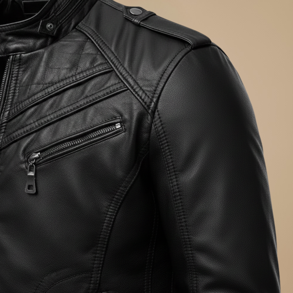 Slim Fit Zip-Up Motorcycle Jacket for Men Fashion Grand
