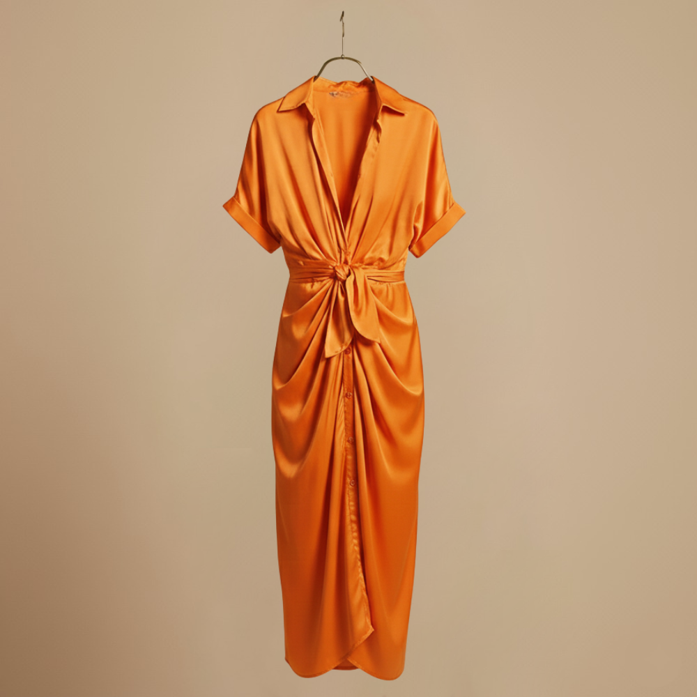 Women's midi dress with waist tie Fashion Grand