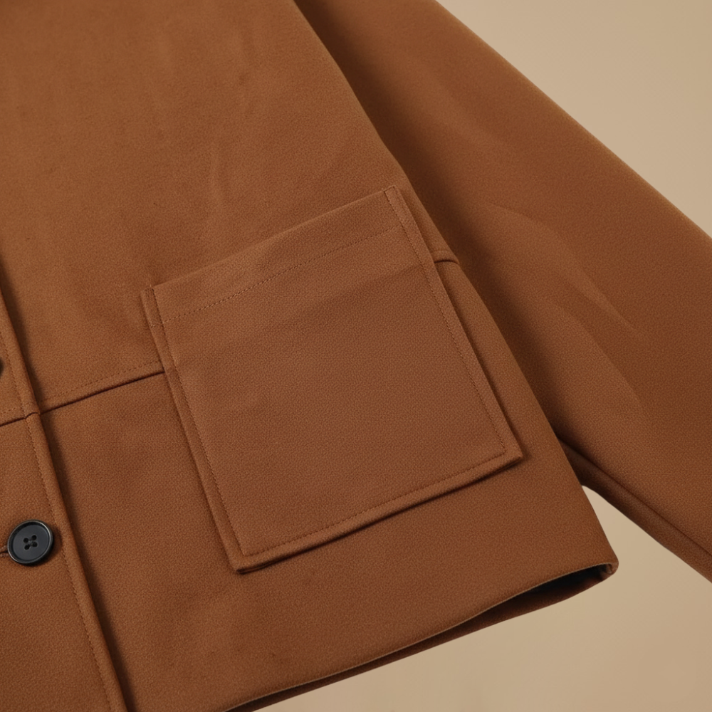 Women's brown lapel coat with pockets Fashion Grand