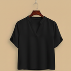 Women's v-neck short sleeve stand-up collar blouse Fashion Grand