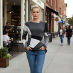 Women's loose sweater geometric patchwork design Fashion Grand