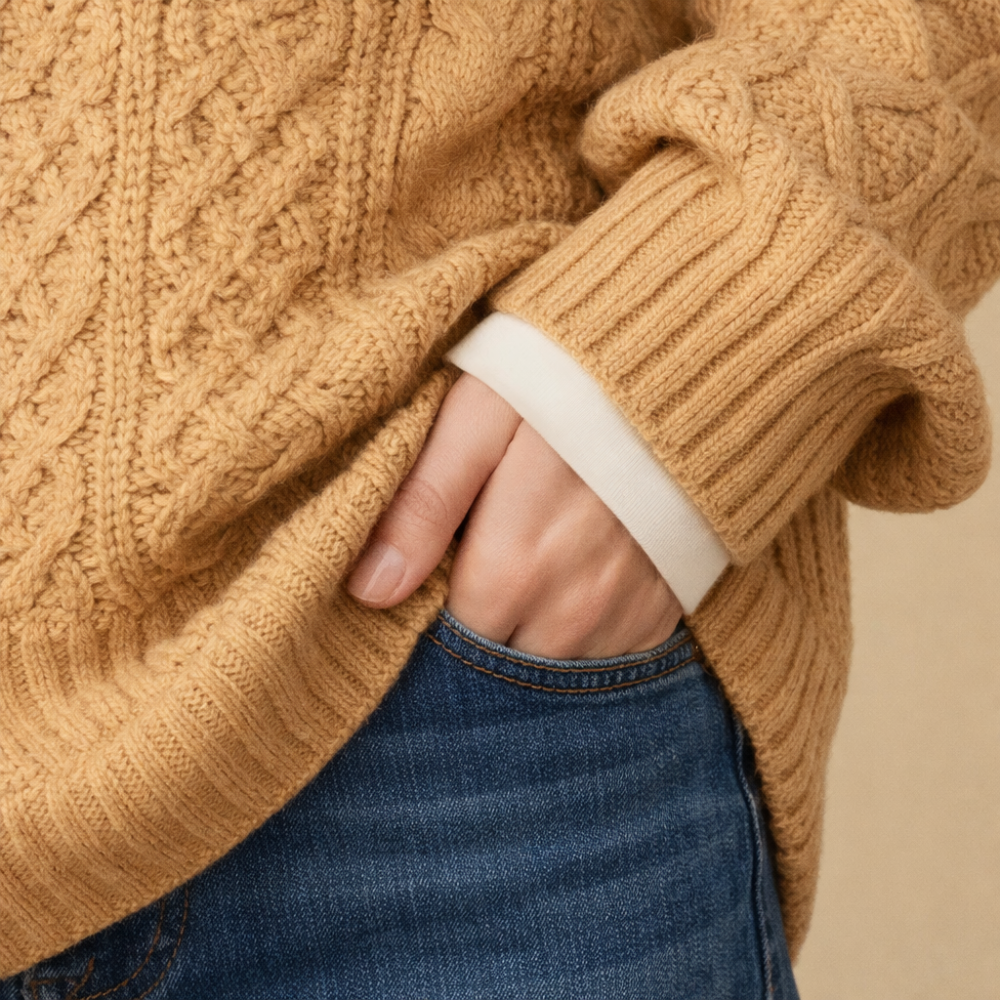 Women's oversized v-neck thick cable sweater Fashion Grand