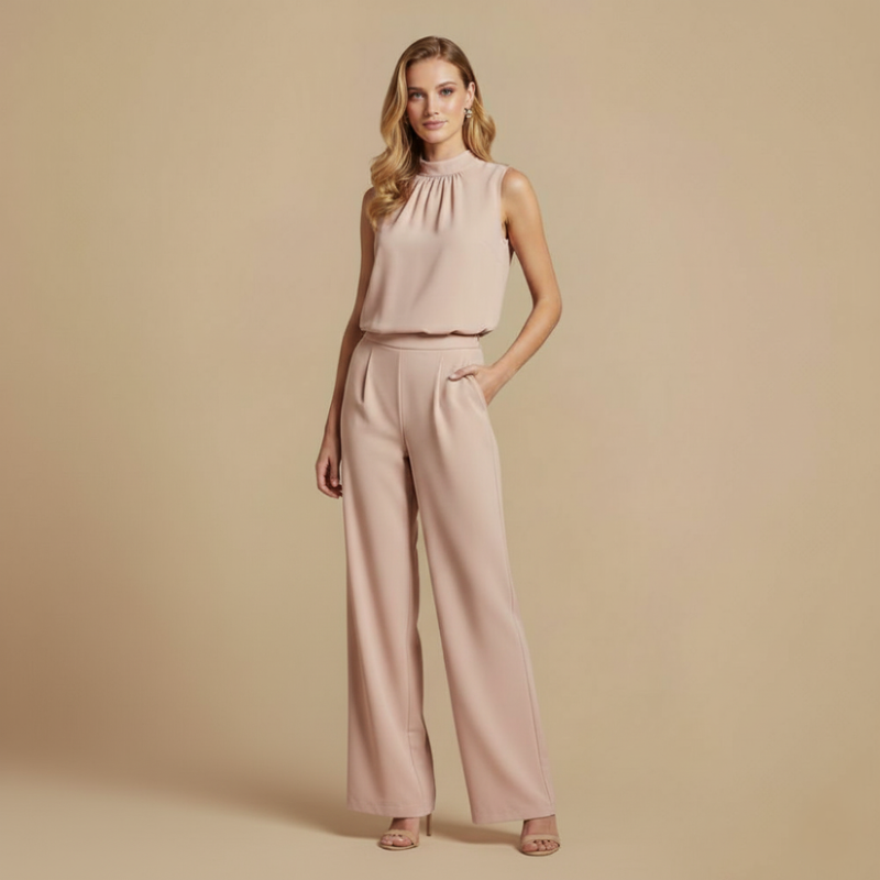 Women Elegant High Neck Wide Leg Jumpsuit Fashion Grand