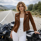 Women’s slim fit asymmetrical zip-up biker jacket Fashion Grand