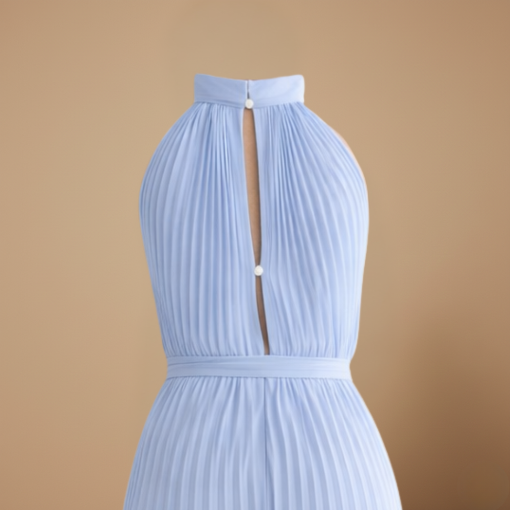 Women’s pleated high neck jumpsuit with belt and flowing fit Fashion Grand