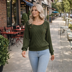 Women’s square collar buttoned long sleeve pullover jumper Fashion Grand