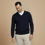 Men V-Neck Cotton Knit Sweater Fashion Grand