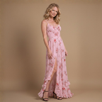 Women’s floral lace trim sleeveless  maxi dress Fashion Grand