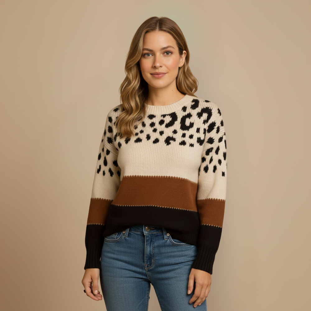 Women's Leopard Print Color Block Sweater Fashion Grand