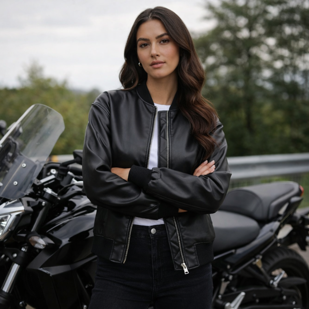 Women’s Faux Leather Bomber Jacket Fashion Grand