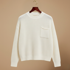 Crew Neck Knitted Sweater with Chest Pocket for Women Fashion Grand