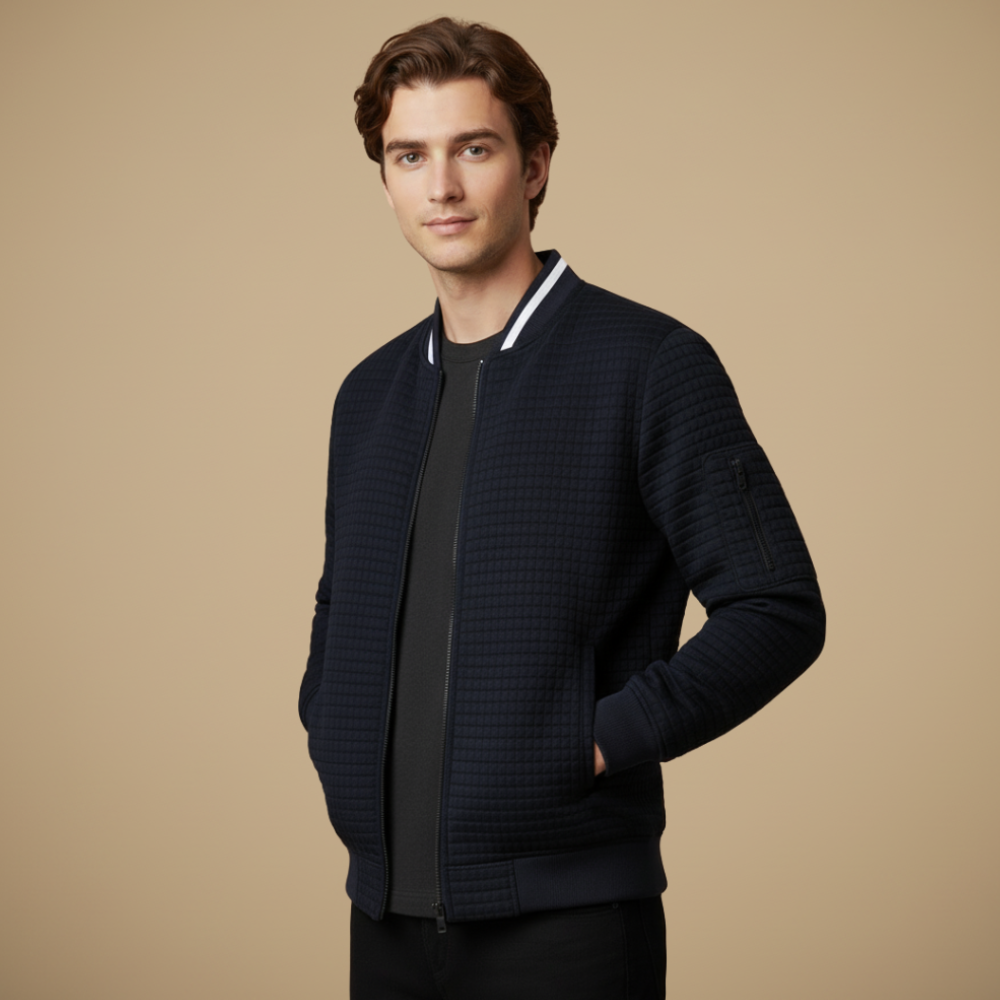 Men's Waffle Knit Full Zip Bomber Jacket Fashion Grand