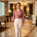 Women's v neck long lantern sleeve blouse Fashion Grand