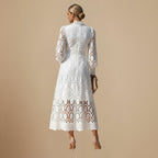 Elegant Lace Maxi Dress with Puff Sleeves Fashion Grand