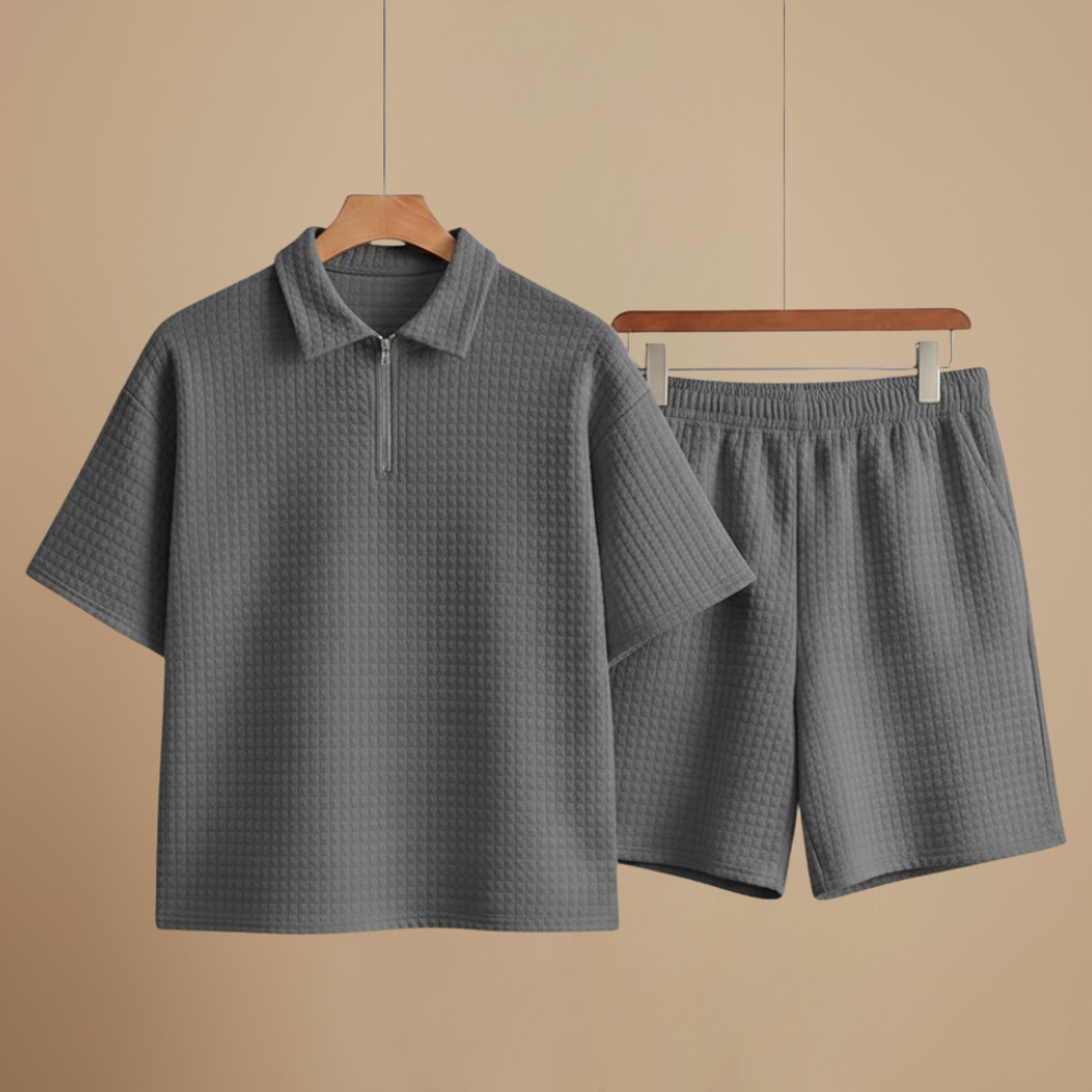 Men's casual short sleeve textured set Fashion Grand