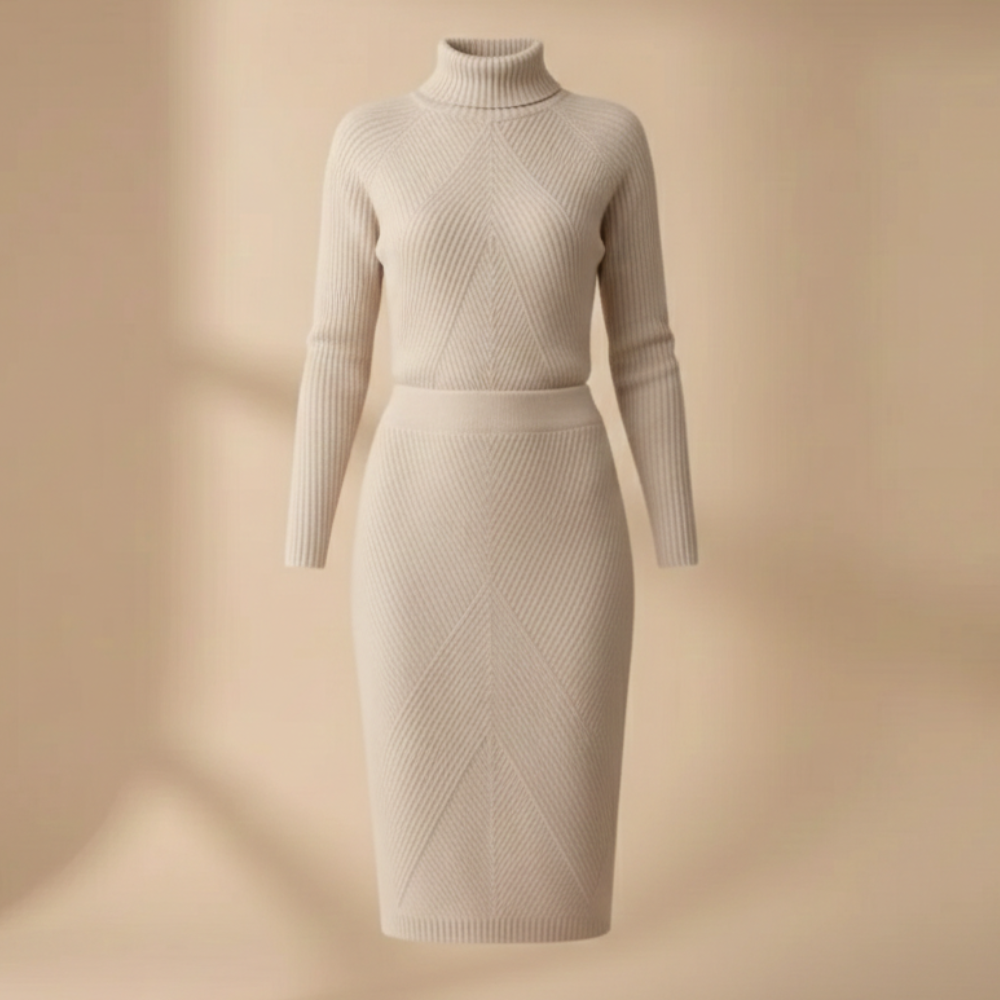 Women's high collar knitted sweater and skirt set Fashion Grand
