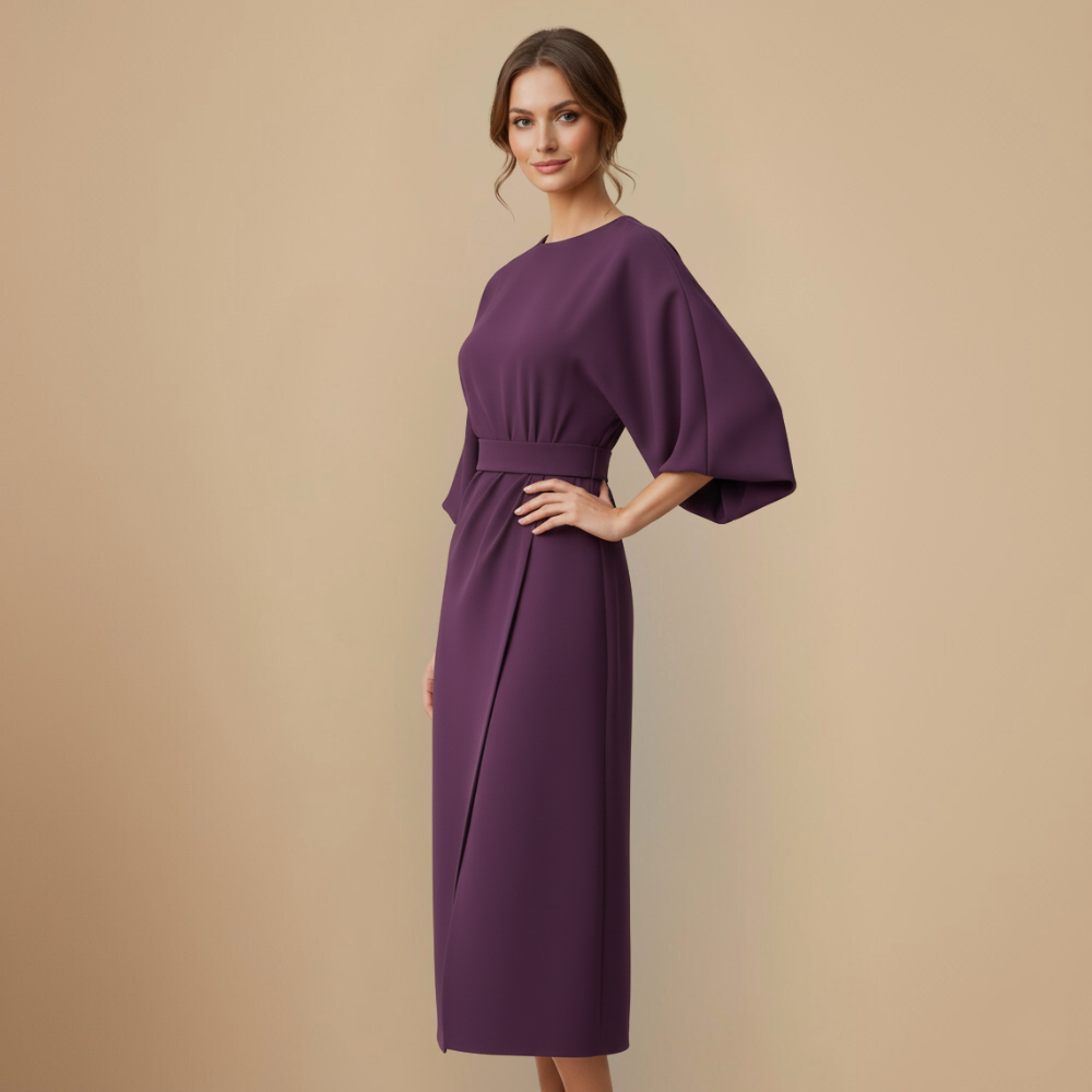 Elegant Minimalist Batwing Sleeve Round Neck Dress Fashion Grand