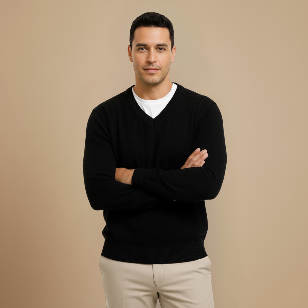 Men V-Neck Cotton Knit Sweater Fashion Grand