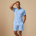 Men Summer Knit Polo Shorts Two Piece Set Fashion Grand