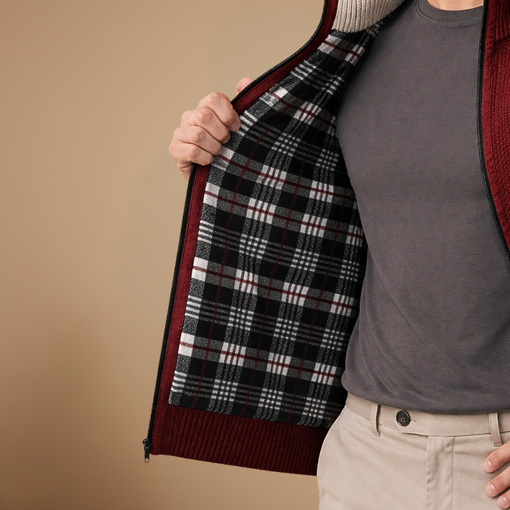 Men's full zip up high collar knit jumper Fashion Grand