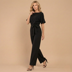 Women's casual relaxed fit wide leg jumpsuit with tie waist Fashion Grand