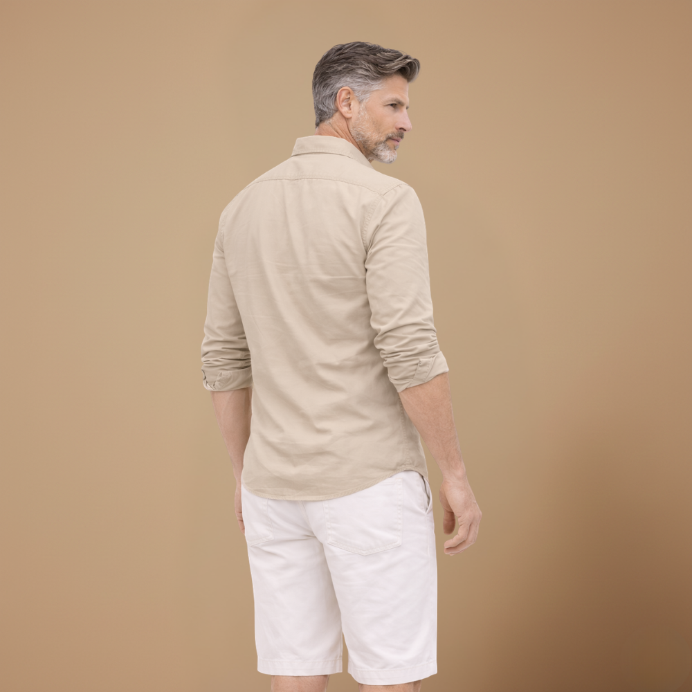 Men's casual long sleeve shirt with dual chest pockets Fashion Grand