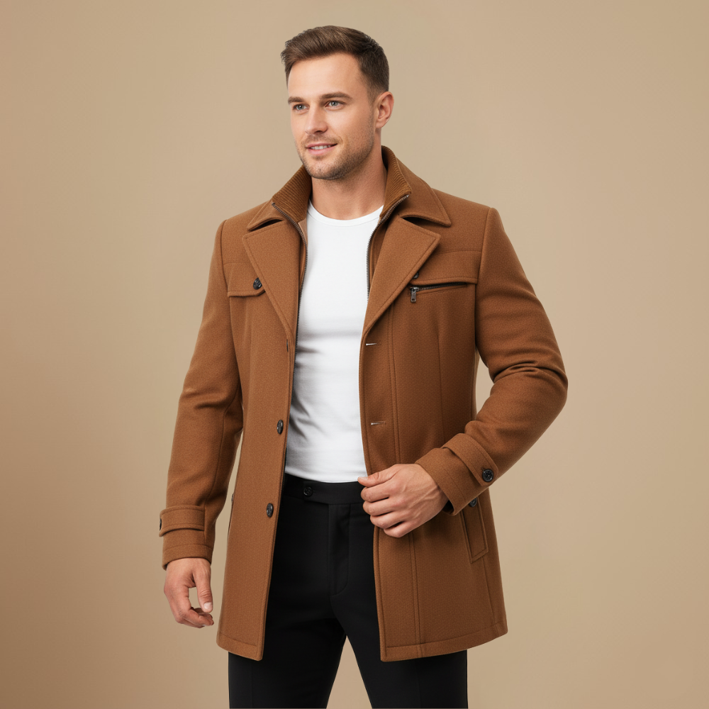 Tailored High Collar Wool Blend Winter Coat for Men Fashion Grand