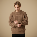 Men Relaxed Cable Knit Round Neck Sweater Fashion Grand