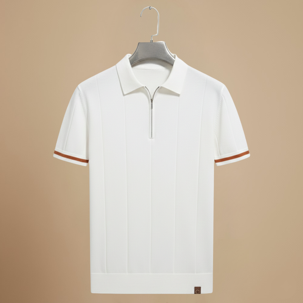 Men's quarter zip-up slim fit solid polo shirt Fashion Grand