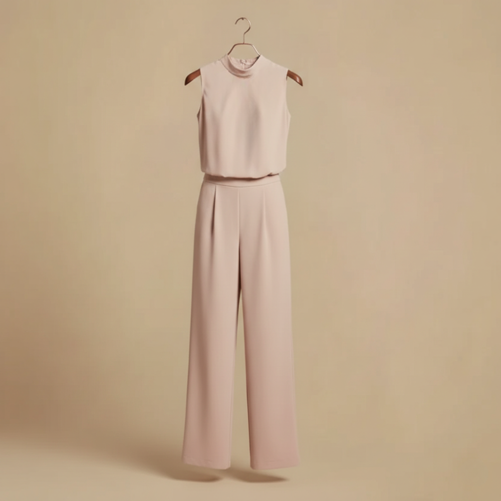 Women Elegant High Neck Wide Leg Jumpsuit Fashion Grand