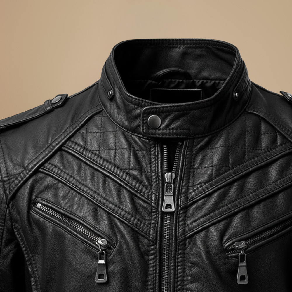 Slim Fit Zip-Up Motorcycle Jacket for Men Fashion Grand